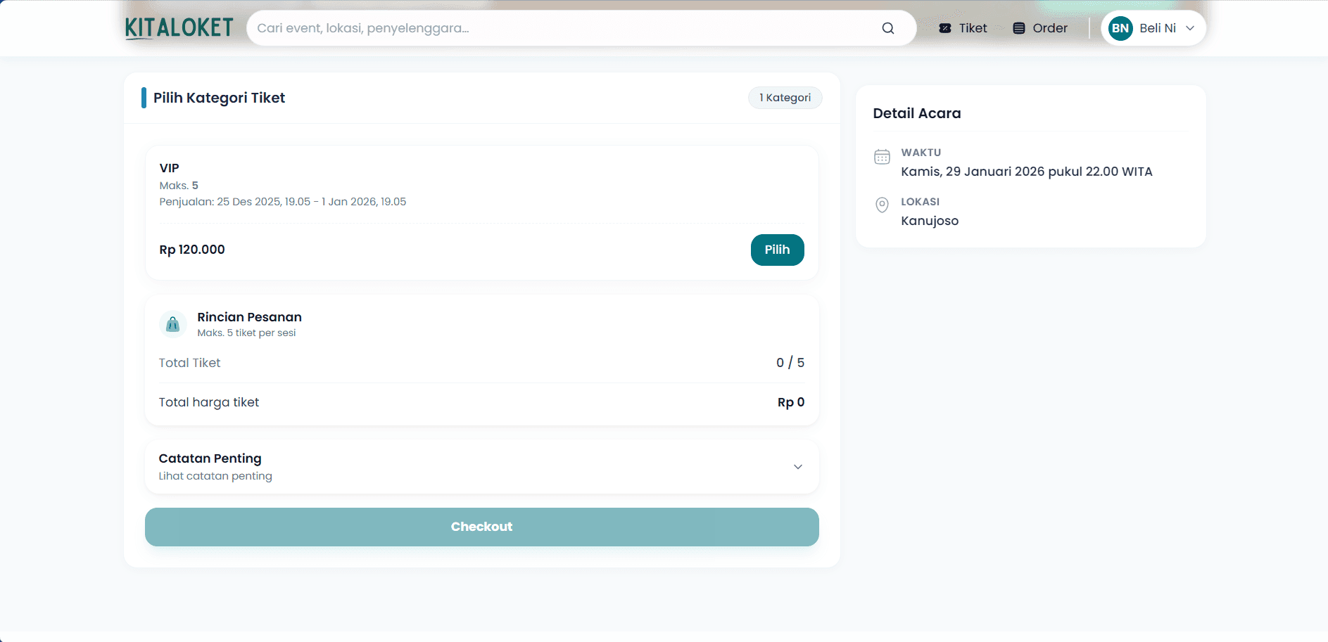 Tutorial Desktop - Tentukan Tiket atau Kursi